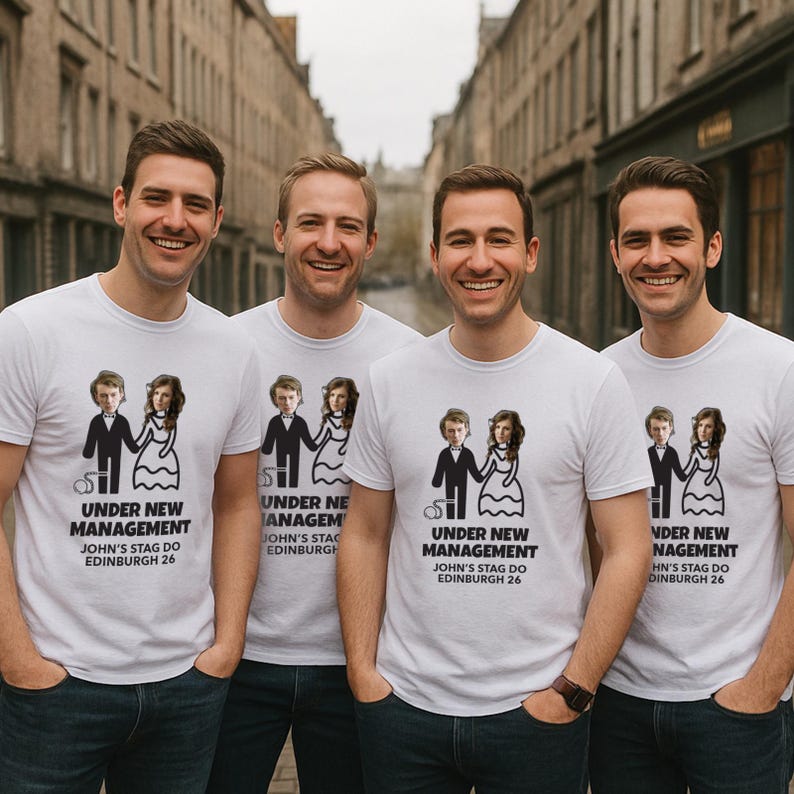 Camiseta de despedida de soltero con nueva dirección – Camiseta personalizada con la cara del novio y la novia. imagen 2