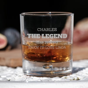 The Legend Retirement Personalised Engraved Bubble Whiskey Glass