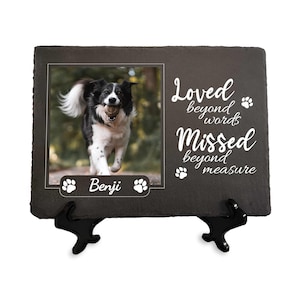 Large Pet Memorial Slate Plaque with Personalised Photo and Text with optional display stand (285mm x 205mm)