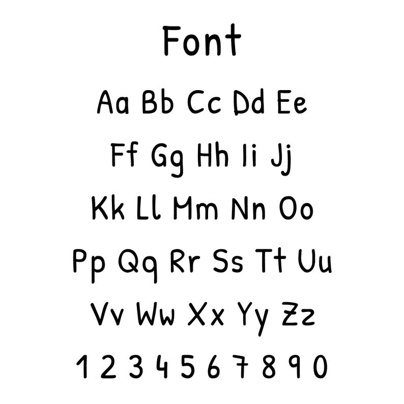 May include: Black and white image displaying the word "Font" above the alphabet from A to Z, and numbers 1 through 0. The letters and numbers are in a handwritten style, perfect for educational materials or design projects.