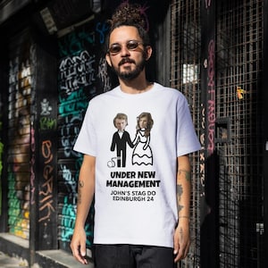 Camiseta de despedida de soltero con nueva dirección – Camiseta personalizada con la cara del novio y la novia. imagen 5