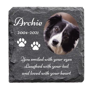 Personalised Pet Memorial with Photo and Text | Square Slate Plaque with optional display stand