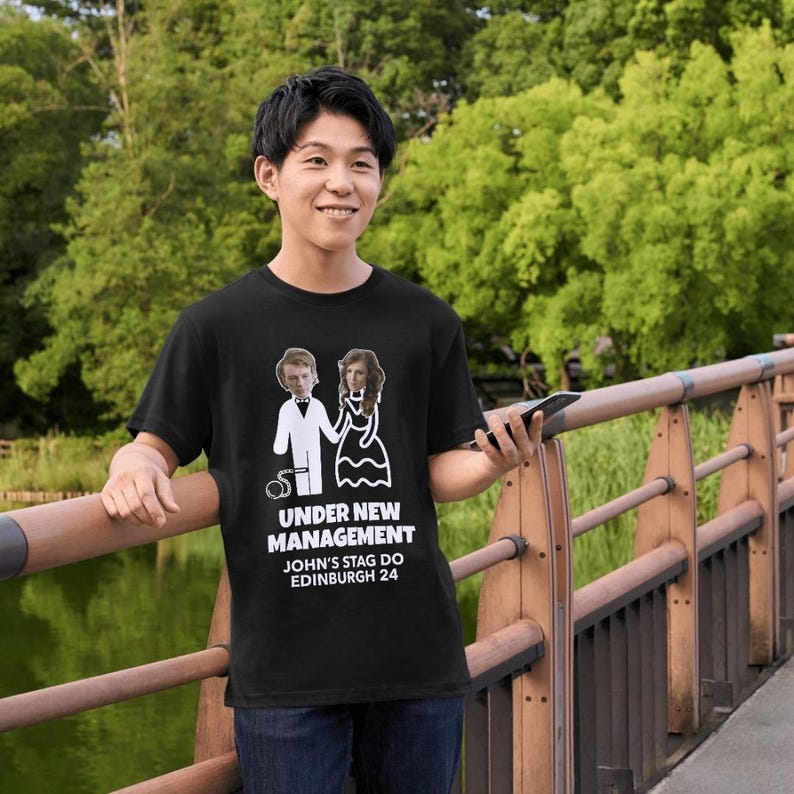 Camiseta de despedida de soltero con nueva dirección – Camiseta personalizada con la cara del novio y la novia. imagen 6