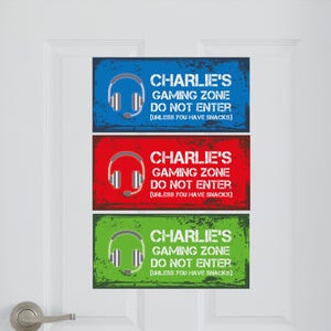 Gamer Themed Personalised Bedroom Door Sign. Personalised Gaming Zone sign, personalised restricted area gaming door sign.