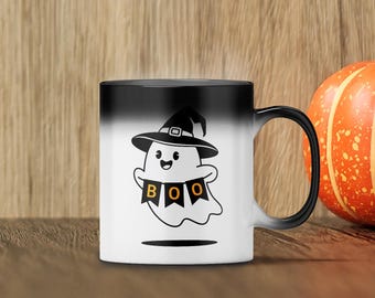 Cartoon Ghost Magic Heat Changing Mug Black | Colour Changing, Hot Liquid Activated | Spooky Design