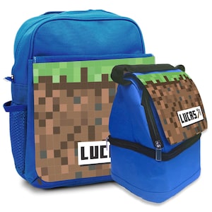 Sac à dos bleu personnalisé pour enfants et/ou sac à lunch bleu pour enfants, cartable, sac Minecrafter personnalisé, nom personnalisé