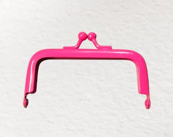 Hot Pink Painted Metal Holeless Glued in Kiss Lock Clasp Frame (3.15") with Free Pattern Limited stock