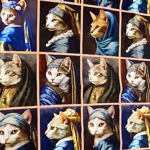 Tissu imprimé 100 % coton Palace rétro célèbre peinture chat bloc DIY tissu par mètre tissu par quart tissu par motif