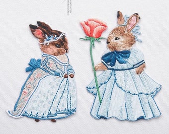 Vintage Rabbit Embroidery Patch: Palace Style Animal Sticker