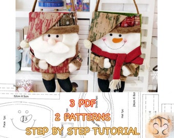 DIY tutorial Snowman and Santa bag PDF sewing pattern Christmas gift bag Children's shoulder bag Kids gift toy bag Xmas decoration