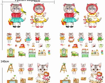 Limited  pattern Cotton printed fabric kitten block DIY fabric by the meter fabric by the yard fabric by the quarter fabric by the pattern