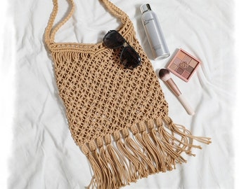 Macrame summer bag handbag cotton rope bag handmade beach bag shopping bag grocery bag women's handweaving tassels bag