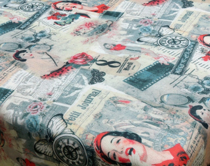 Cotton Linen Fabric By The Yard: High-Definition Printing, Vintage Newspaper Design