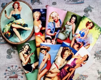 Vintage Pin-Up Girl Cotton Canvas Fabric: Sewing & Quilting Squares
