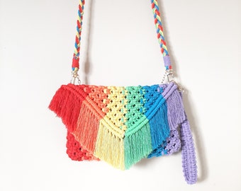Rainbow Macrame Crossbody Bag: Handmade Cotton Rope Purse