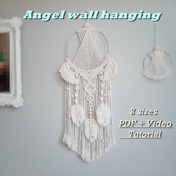 DIY How to make 2 sizes Macrame angel wall hanging Macrame hoop design 41 pages PDF more then 100 pictures and 2 videos tutorial