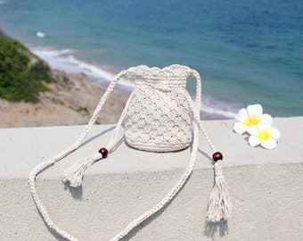 Crochted beach bag cotton rope handmade boho bag crossbody women's bag