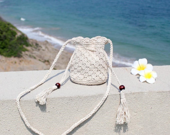 Crochted beach bag cotton rope handmade boho bag crossbody women's bag