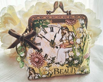 Mucha Art Kiss Lock Coin Purse: Handmade Cotton Mini Clutch