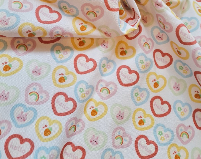 Cartoon Heart Bunny 100% Cotton Fabric: Kids Craft Material