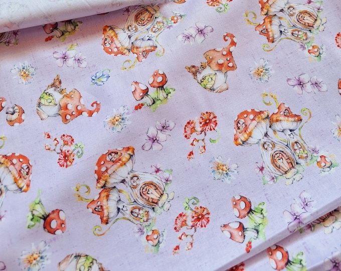 Mushroom House Cartoon Fabric: 100% Cotton Quilting Fabric