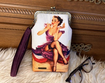 Kiss Lock Canvas & Velvet Clutch: Vintage Beauty Poster Frame Purse