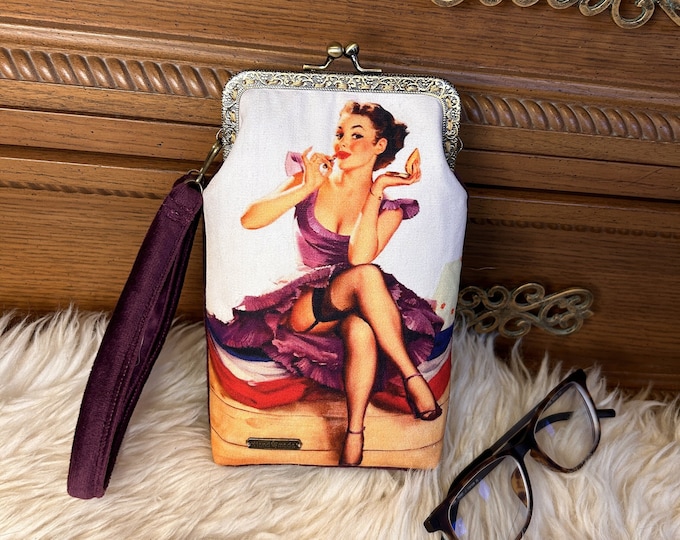 Kiss Lock Canvas & Velvet Clutch: Vintage Beauty Poster Frame Purse