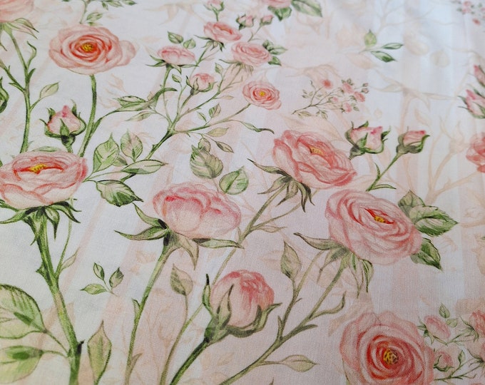 Watercolor Rose Fabric: 100% Cotton Quilting Fabric