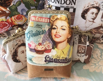Vintage Beauty Poster Canvas Clutch: Kiss Lock Frame Coin Purse