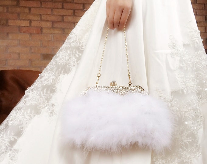 Ostrich Feather Kiss Lock Clutch: Hand Sewn Bridal Evening Bag