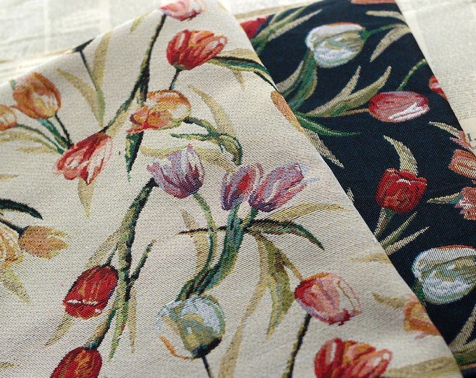 Retro Tulip Upholstery Fabric: Yarn-Dyed Jacquard, Oil Painting Texture
