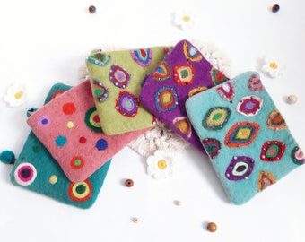 Clearance Sale Hand knit wallet Felted wool bag Coin purse Small hand bag clutch women's bag geometry wool felted hand purse colourful purse