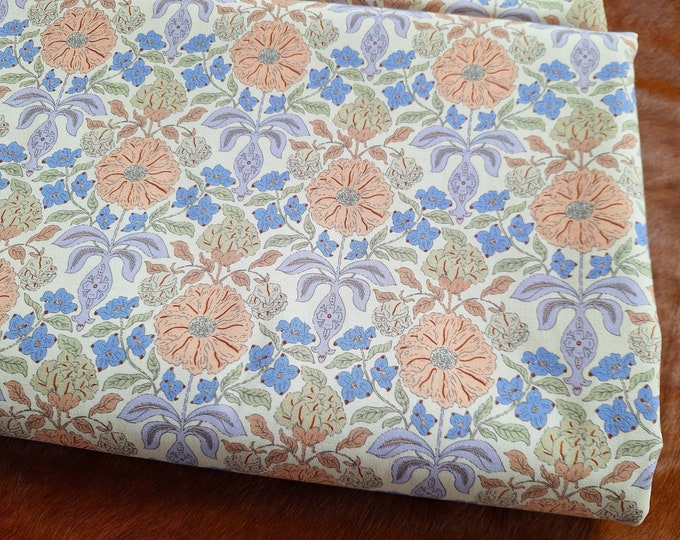 Floral Print Cotton Canvas Fabric: Vintage Style Sewing Quilting Material