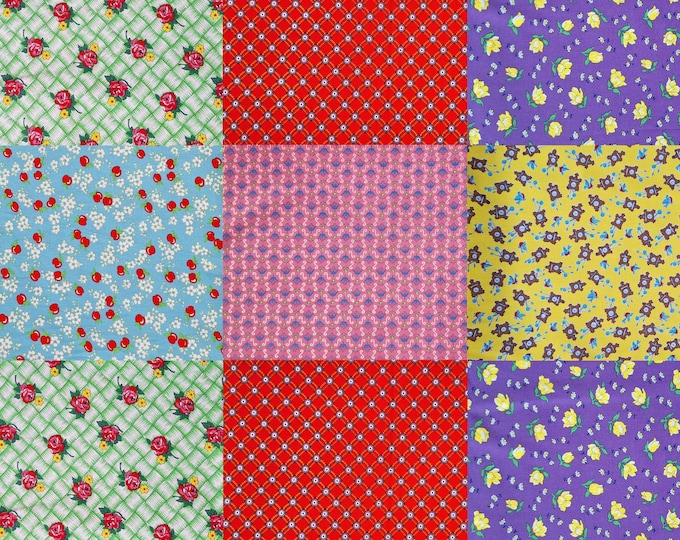 Floral Cotton Linen Fabric Block: Colorful Quilting Clothes Fabric (18"x18")