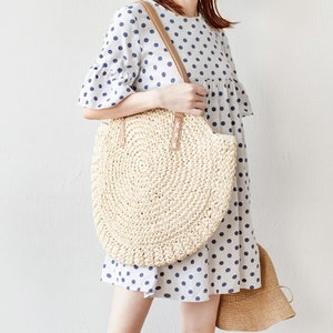 2 Colours Crochet Raffia Round Beach Bag Shoulder Bag Summer - Etsy