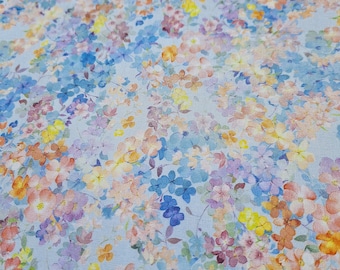 Watercolor Floral Cotton Fabric: Colorful Spring Flowers, Sewing Quilting Cloth