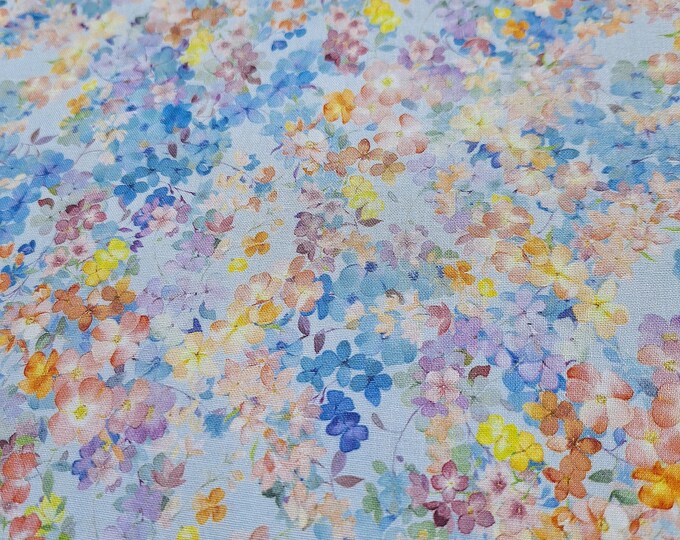 Watercolor Floral Cotton Fabric: Colorful Spring Flowers, Sewing Quilting Cloth