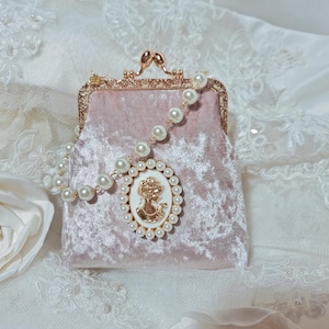 Porte-monnaie Kisslock en velours rose, sac à main beauté vintage, porte-cartes rétractable, porte-monnaie en tissu fait maison, sac à main de soirée à la mode pour femmes