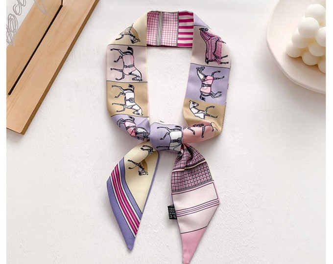 Pink Purple Horse pattern scarf mini silk scarf used for whatever you want like necklace hair band accessories bag decor making
