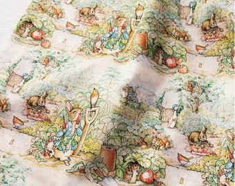 Bunny Rabbit Print Cotton Fabric: Soft Kids Quilting Cloth