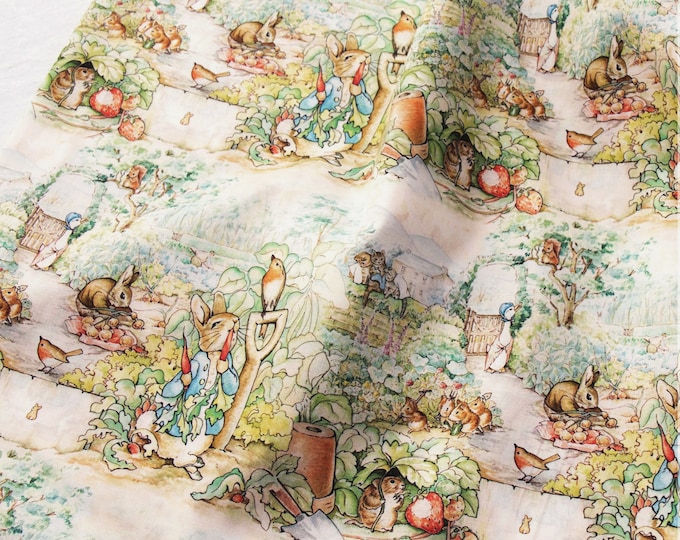 Bunny Rabbit Print Cotton Fabric: Soft Kids Quilting Cloth