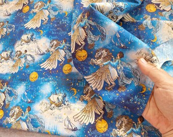Vintage Unicorn Cotton Fabric: Knight, Sea Sailing Print - Sewing & Quilting