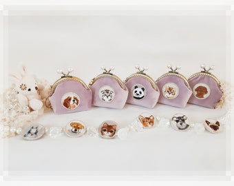 Embroidered Animal Coin Purse, Kiss Lock Velvet Frame, Personalized Gift