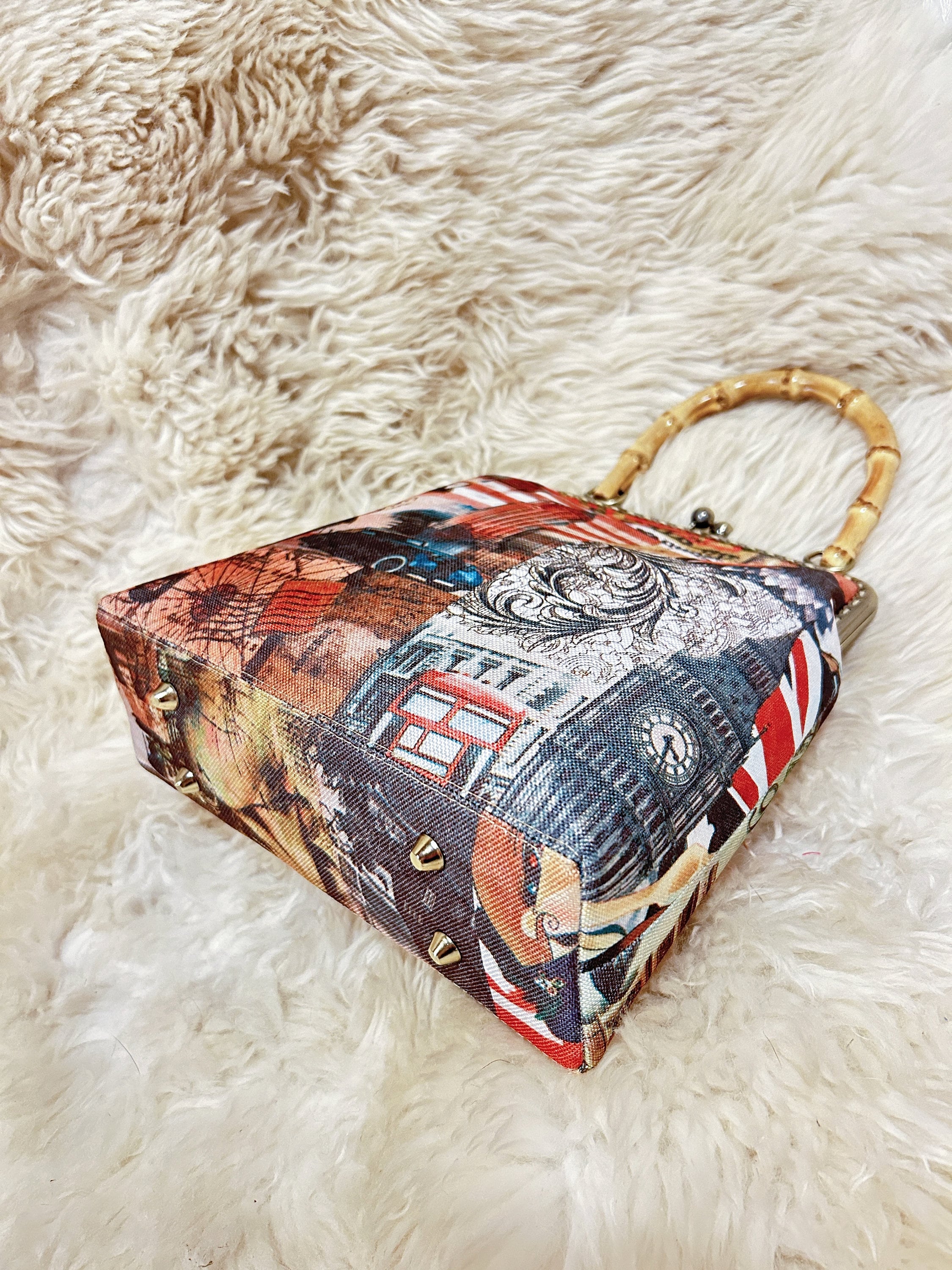 Kiss Lock Clutch Purse Vintage Fabric Frame Purse Marilyn Monroe Paris Eiffel Tower Bamboo Handle Bag Women's Fashion Handbag Party Evening