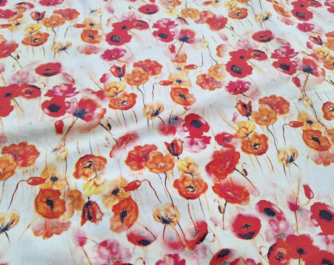 Poppy Flower Fabric: Watercolor Print, 80/20 Cotton Linen Blend