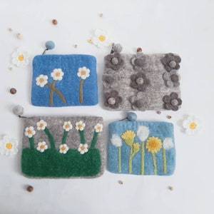 Portefeuille en tricot à la main en laine feutrée sac à main fleurs sac pour femme porte-monnaie sac de poche sac de fleurs