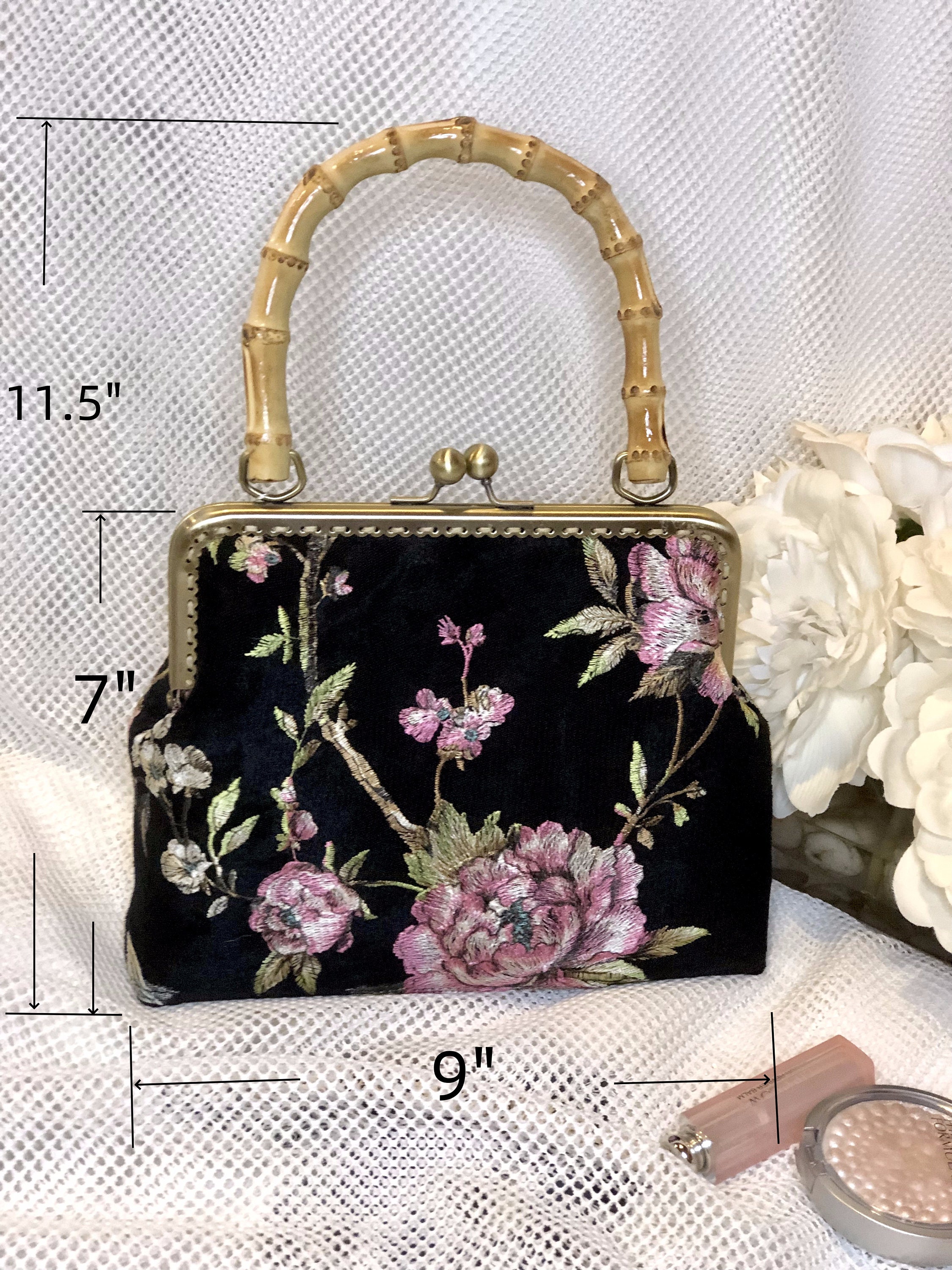 Handmade Vintage Purse Embroidered Bird and Flower Handbag