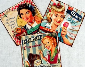 Vintage Beauty Poster Canvas: Retro Girl Cotton Fabric Squares (7pc)