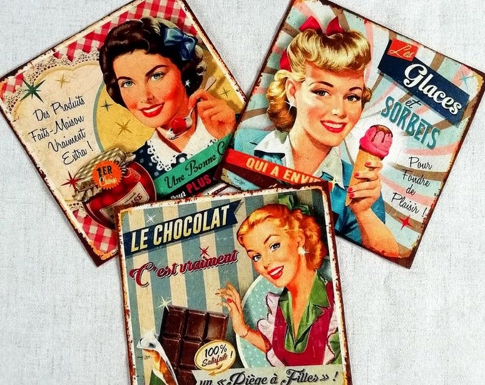 Vintage Beauty Poster Canvas: Retro Girl Cotton Fabric Squares (7pc)