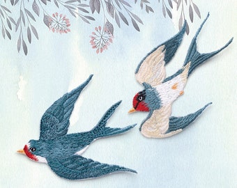 Swallow Embroidery Patch: Hot Melt Adhesive Applique